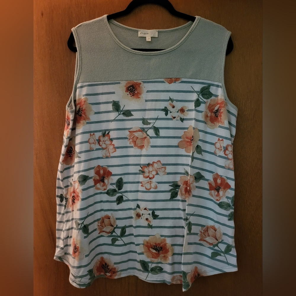 Floral Tank mint green and peach flower design